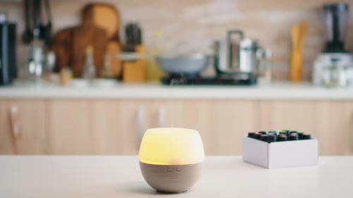 Aromatherapy Diffuser Dispenses Scent in Kitchen Setting