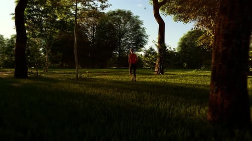 Woman Running Alone in the Forest