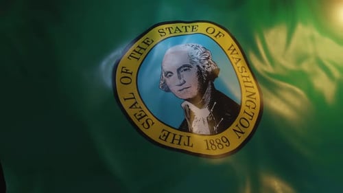 Realistic 3D Washington State Flag Waving with Seal