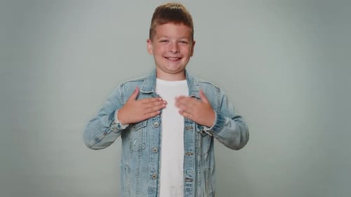 Toddler Boy Feeling Very Proud Pointing Herself Looking Selfconfident Overjoyed By Success Win