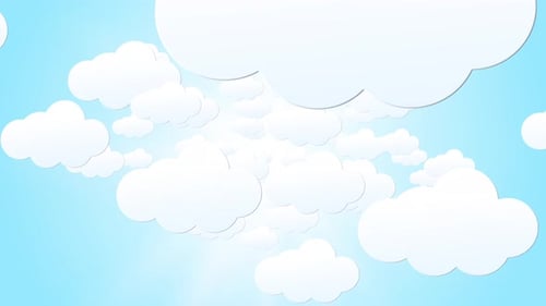 Cartoon Clouds Moving in Blue Sky Seamless Background Loop