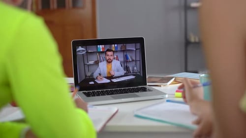 Students Learn in Online Class with Teacher