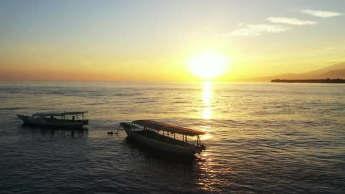 Aerial above abstract of idyllic bay beach holiday by shallow ocean and white sandy background of a