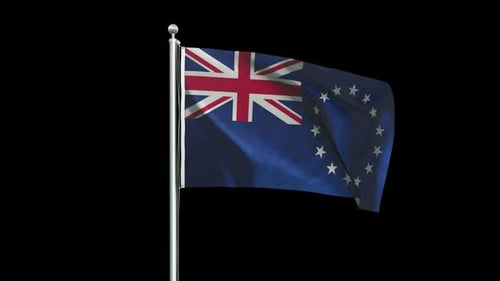 Animated Cook Islands Flag Waving on Black Background Loop