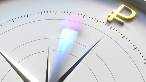 Compass Arrow Turns Towards RUB Ruble Symbol