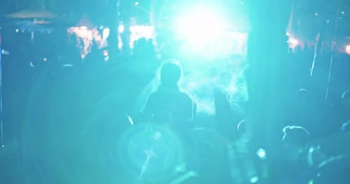 Silhouetted Crowd Dancing at Outdoor Night Concert