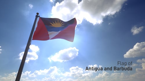 Antigua and Barbuda National Flag Waving in Sunny Sky