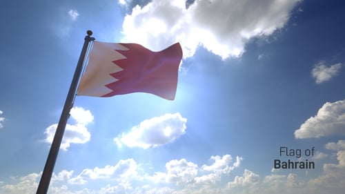 Bahrain Flag Waving in Bright Sunny Sky
