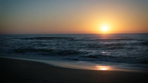Atlantic Ocean Beach Sunset Timelapse With Rolling Waves