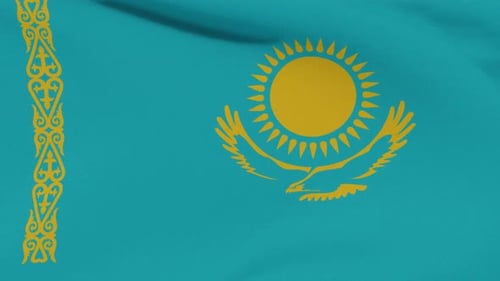 Realistic Kazakhstan National Flag Waving Seamless Loop Animation