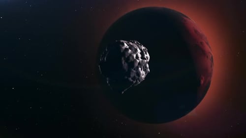 A meteorite is moving through space to meet the planet Mars.