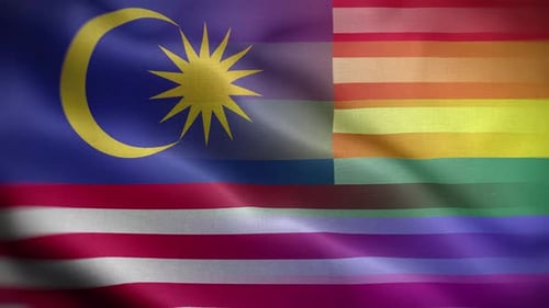 Waving Malaysian Flag and Pride Flag Overlay