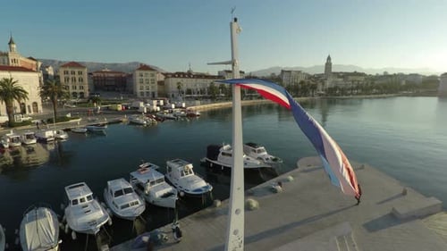Aerial View of Coastal European City Harbor