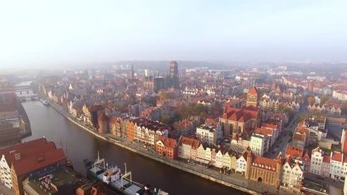 Aerial view of the old town of Gdansk at sunny day