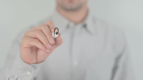 Business Decisions Man Writing on Transparent Screen