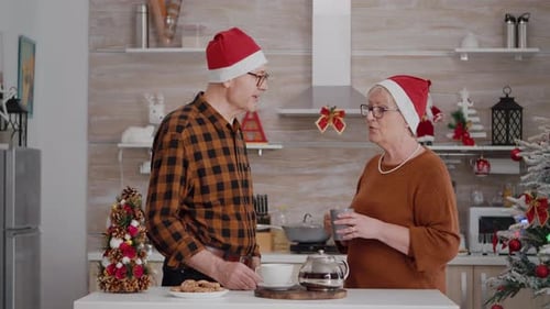 Senior Couple Receiving Christmas Gifts From Young Woman