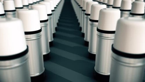 Multiple Metallic Thermos In A Row Hd