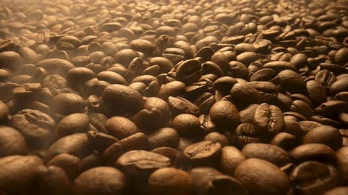 Close Up of Steaming Roasted Coffee Beans