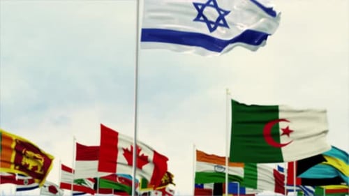 International Flags Waving with Spotlight on Israel