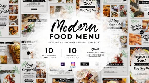 Dynamic Food Menu Instagram Stories and Posts with Watercolor Effects