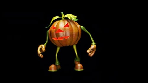 Lustiger Halloween-Tanz mit Kürbisschleife, Alpha-Kanal und Schatten