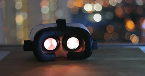 Virtual Reality Headset with Sparkling City Lights