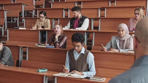 Professor Lecturing Diverse Students in Lecture Hall