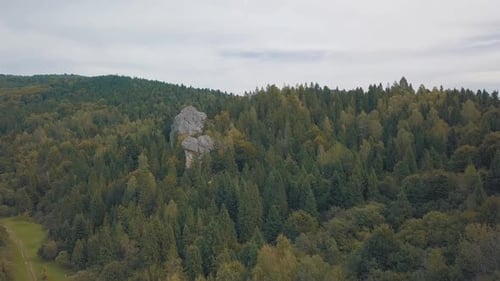 Beeindruckende Drohnenaufnahme der Berghügel im Wald. Herbst. Luftbild