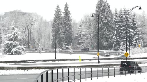 Winter Highway Interchange at Snowfall