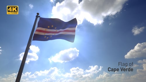 Cape Verde National Flag Waving Brightly in Sunny Blue Sky