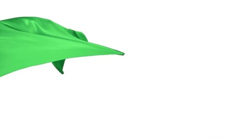 Green fabric flowing on white background, Slow Motion
