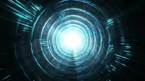 Camera Passing Through Blue Light Tunnel 4K 01
