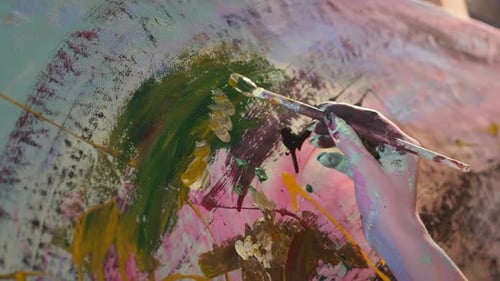 Abstract Painting in Progress with Paintbrush