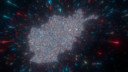 Digital Map of Afghanistan Formed by Glowing Particles