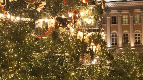 Festive Christmas Tree in City at Night