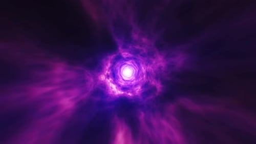 Voando pelo túnel de energia roxo neon.