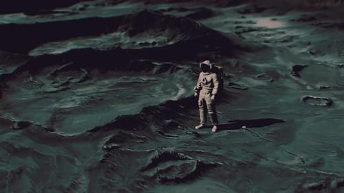 Futuristic Astronaut Exploring Desolate Space Landscape