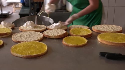 Set of Fresh Round Pies at Bakery