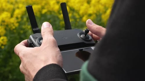 Drone Controller Operation Outdoors Close-Up