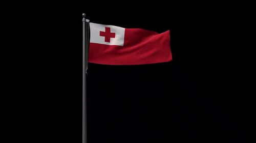 Flag of Tonga Waving on Flagpole Animated Loop