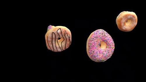 Sweet Donuts Falling and Bouncing Realistic Loop