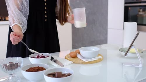 Close Shot Woman Making Cake in Kitchen