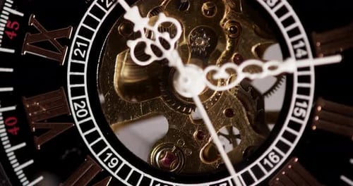 Clock Time Lapse, Extreme Close Up, Gears Moving