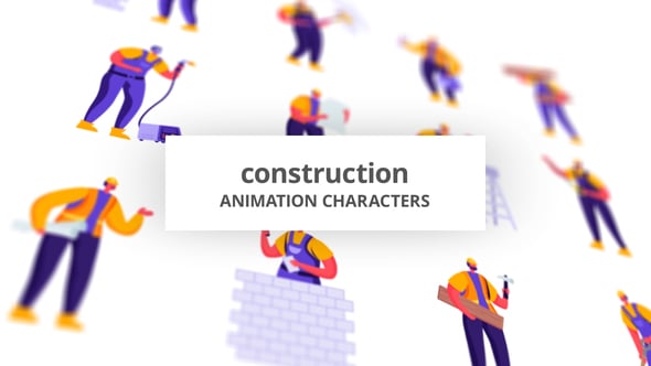 Animated Flat Design Construction Worker Character Set, Elements ft ...