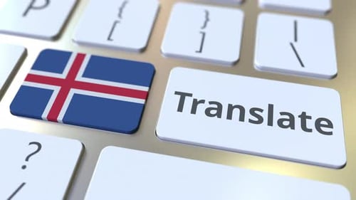 TRANSLATE Text and Flag of Iceland on the Keys
