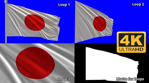 Realistic Waving Japan Flag Animation on Blue Screen