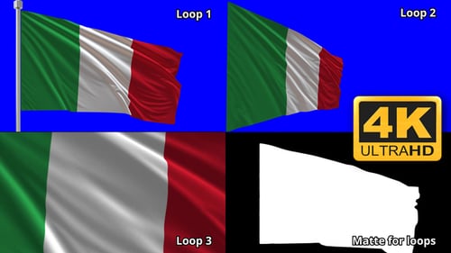 Seamless Waving Italian Flag Animation with Chroma Key