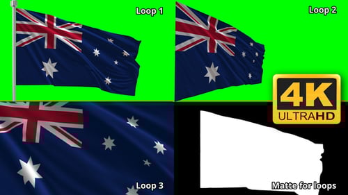 Australia Flag Waving Animation with Green Screen and Alpha Matte