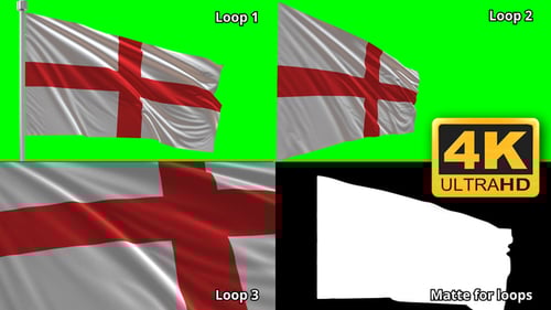 Realistic Waving England Flag on Green Screen with Alpha Matte