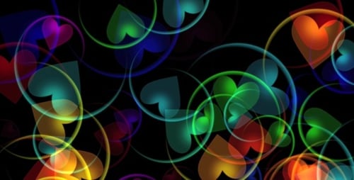 Abstract Neon Hearts and Circles Motion Background